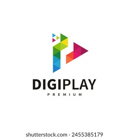 Digital play logo design with triangle pixel illustration