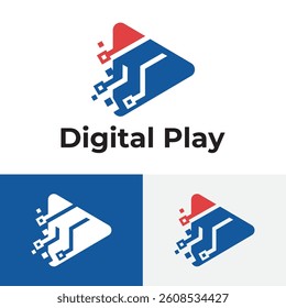 Digital Play Pixel Circuit Modern Technology Logo Template
