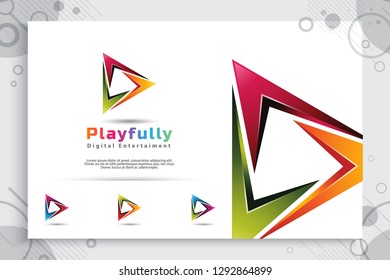 digital Play vector logo with modern 3d design style and modern color style.digital creative illustration of play icon for application mobile phone or Web.