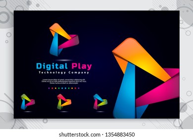 digital Play vector logo with modern 3d design style and modern color style.digital creative illustration of play icon for application mobile phone or Web.