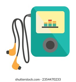 Digital player with wired headphones. Modern electronic device for listening to music cartoon illustration. Technology concept. Colored flat vector isolated on white background
