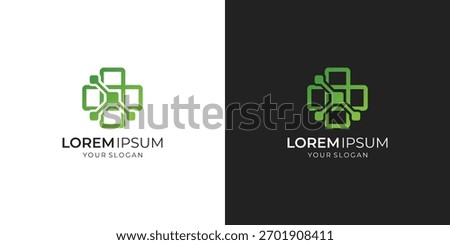 Digital Plus Logo Design. Combined Vector of Medical Cross with Tech Connection Inspirations.