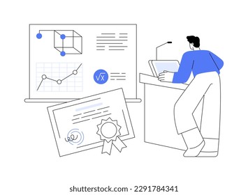 Digital podium abstract concept vector illustration. Student uses digital podium in virtual classroom, smart classes, video conferencing, data visualizations, degree programs abstract metaphor.