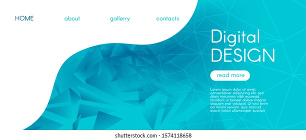 Digital Polygonal Background. Gradient Futuristic Brochure. Geometric Triangle Landing Page. Blue Science Pattern. Graphic Polygon Banner. Blue Technology Presentation. Digital Polygonal Banner.