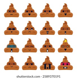 a Digital poo emoticon set for an educational design element or emoji project