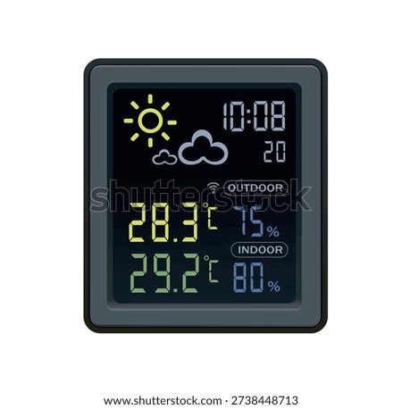 Digital portable weather station on white background. Vector flat illustration