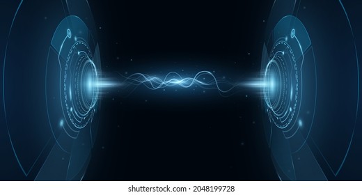 Digital portal hologram with sparkling electrowaves. HUD GUI UI. Futuristic, sci fi elements. Virtual graphic. Cyber space. Vector technology background. Dashboard display. EPS 10