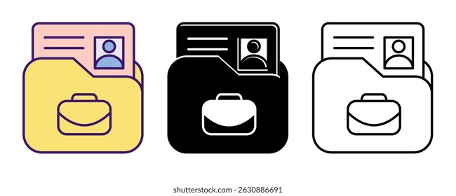 Digital Portfolio icon represented by portfolio in internet Line, Filled, Color style.