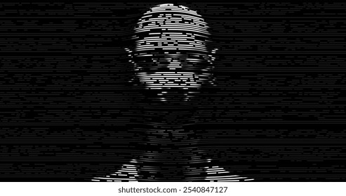 A digital portrait of a person created using horizontal lines of varying thickness to form the contours and features of the face, giving a sense of depth and volume. Vector illustration