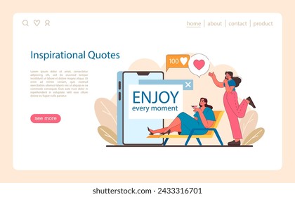 Digital Positivity Spread concept. People sharing and embracing uplifting quotes, showcasing the power of positive affirmations in the virtual community. Flat vector illustration.