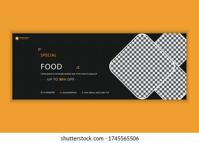 Digital poster layout with geometric abstract shape for publication. Culinary marketing for restaurant and cafe. Vector. Stylish Social Media Cover Photo Design,Also you can use for Flyer and Brochure