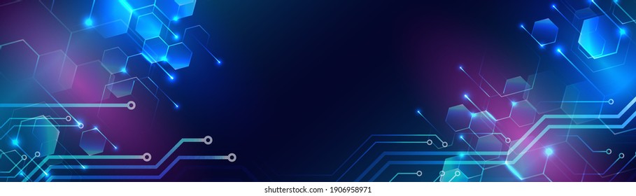 Plantillas de afiches digitales. Tecnología o diseño científico. Diseño de pancartas vectoriales con hexágonos y fondo abstracto de la placa de circuito. Concepto de diseño de alta tecnología. Diseño de negocios futurista.