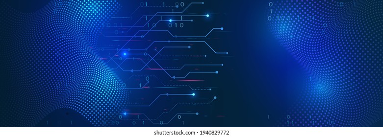 Digital poster templates. Technology or science design. Vector banner design with waves and circuit board abstract background. High tech design concept. Futuristic business layout.