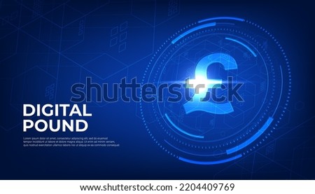 Digital Pound currency sign, CBDC currency futuristic digital money on blue abstract technology background, vector.