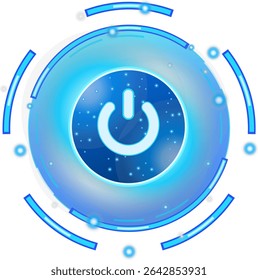 Digital power button with futuristic HUD interface on transparent background for innovation and startup concepts, technology illustration, startup launch