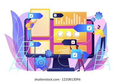 Digital PR agency increase online presence. PR strategy, natural link acquisition and domain authority, brand awareness and keyword rankings concept. Bright vibrant violet vector isolated illustration