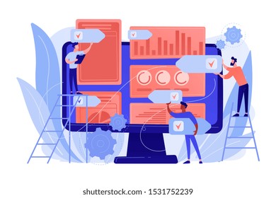 Digital PR agency increase online presence. PR strategy, natural link acquisition and domain authority, brand awareness and keyword rankings concept. Pinkish coral bluevector isolated illustration