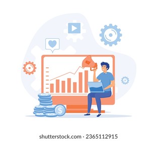 Digital PR,  Internet-based PR strategy, reputation management, digital marketing campaign,  flat vector modern illustration  