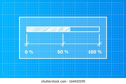 Digital preloader, download bar on a blueprint background