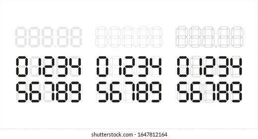 Digital Price Tag Or Numbers Vector Template For Shop Or Supermarket. Store Price Label For Retail Display Or Sale. Vector Set Of Electronic Numbesr For LCD Calculator Digits.