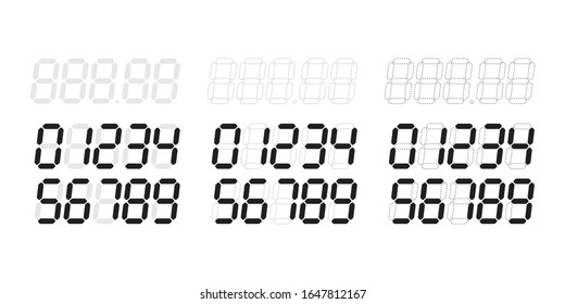 Digital Price Tag Or Numbers Vector Template For Shop Or Supermarket. Store Price Label For Retail Display Or Sale. Vector Set Of Electronic Numbesr For LCD Calculator Digits.