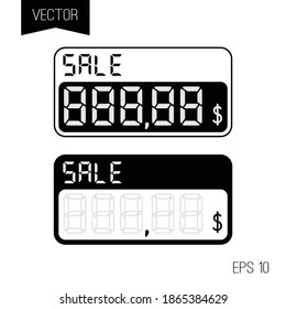 Digital Price Tag Or Numbers Vector Template For Shop Or Supermarket. Store Price Label For Retail Display Or Sale. Price Template For All Digits. Shape For Writing Cost Of Product.