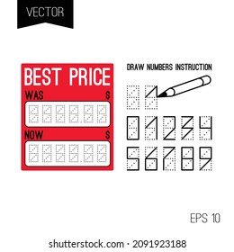 Digital price tag or numbers vector template for shop or supermarket. Store price label for retail display or sale. Shape for writing cost of product. Sale, best price, best offer and other.