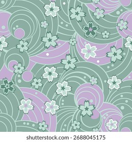 Digital print all over floral pattern blur wave effect creative style hand drawn canvas oil paint smooth mixing faded flowers