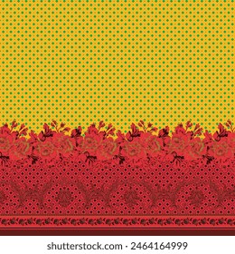 Digital print embroided pattern design with neck design and lace borders shirts.