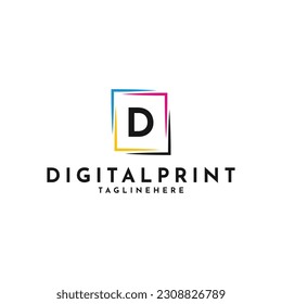 Digital print logo design idea, letter d digital print
