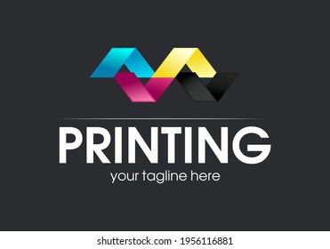 Digital print logo design template. Typography modern sign. Polygraphy and print factory. Express press and photocopy studio. 