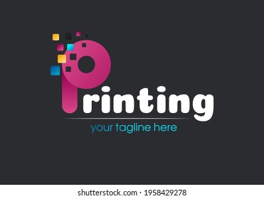Digital print logo design template. Typography modern sign. Polygraphy and print factory. Express press and photocopy studio. 