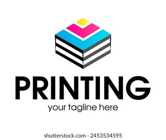 Plantilla de diseño de logotipo de impresión digital. Tipografía signo moderno. Fábrica de poligrafía y estampado. Prensa exprés y estudio de fotocopias. 