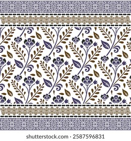 digital print on demand floral pattern with decorative motif embroidery and border
