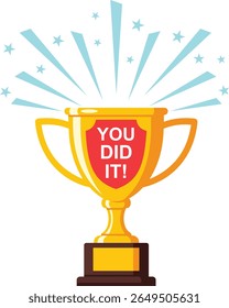 Digital Printable Trophy Icon with Sparkles and "You Did It" Text