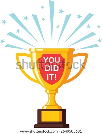 Digital Printable Trophy Icon with Sparkles and "You Did It" Text