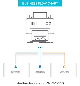 Digital, printer, printing, hardware, paper Business Flow Chart Design with 3 Steps. Line Icon For Presentation Background Template Place for text