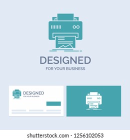 Digital, printer, printing, hardware, paper Business Logo Glyph Icon Symbol for your business. Turquoise Business Cards with Brand logo template.
