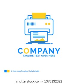 Digital, printer, printing, hardware, paper Blue Yellow Business Logo template. Creative Design Template Place for Tagline.