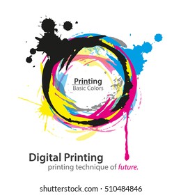 Digital Printing. Basic Printing Colors In Circle With Letter Of Color In Middle. Cyan, Magenta, Yellow and Black, Key. Vector Illustration