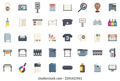 Iconos de impresión digital configuran un vector plano. Impresora informática. Aislado digital de papel