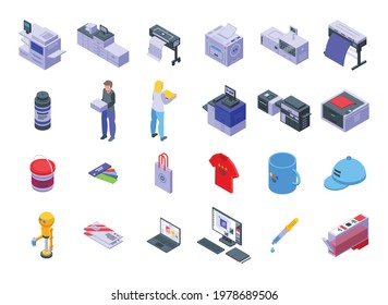 Digital printing icons set. Isometric set of digital printing vector icons for web design isolated on white background