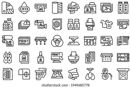 Digital printing icons set. Outline set of digital printing vector icons for web design isolated on white background