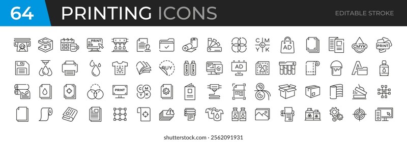 Digital printing icons set. Outline set of digital printing vector icons for web design isolated on white background, vector 10 eps.