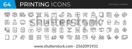 Digital printing icons set. Outline set of digital printing vector icons for web design isolated on white background, vector 10 eps.