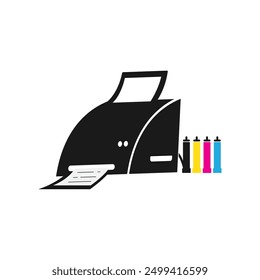 Digital printing logo, printer and CMYK symbol isolated on white background