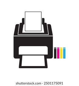Digital printing logo, printer and CMYK symbol isolated on white background