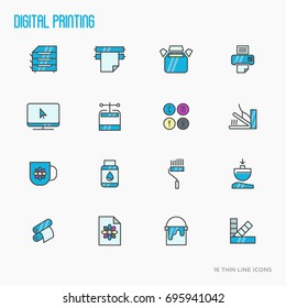 Digital printing thin line icons set. Vector illustration.