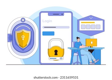 Privacidad digital y concepto de seguridad en línea con una persona que utiliza la autenticación de dos factores.