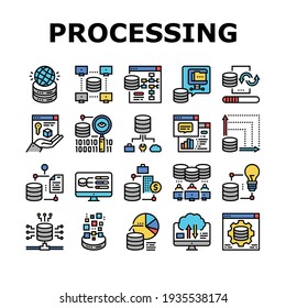 Digital Processing Collection Icons Set Vector. File Compression And Visualization, Download And Upload File Digital Processing Concept Linear Pictograms. Contour Color Illustrations